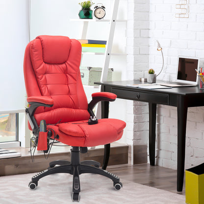 HOMCOM Ergonomic Chair with Massage and Heat, High Back PU Leather Massage Office Chair With Tilt and Reclining Function, Red