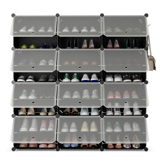 48 Pairs Expandable Modular Shoe Storage Cabinet with Door-Black