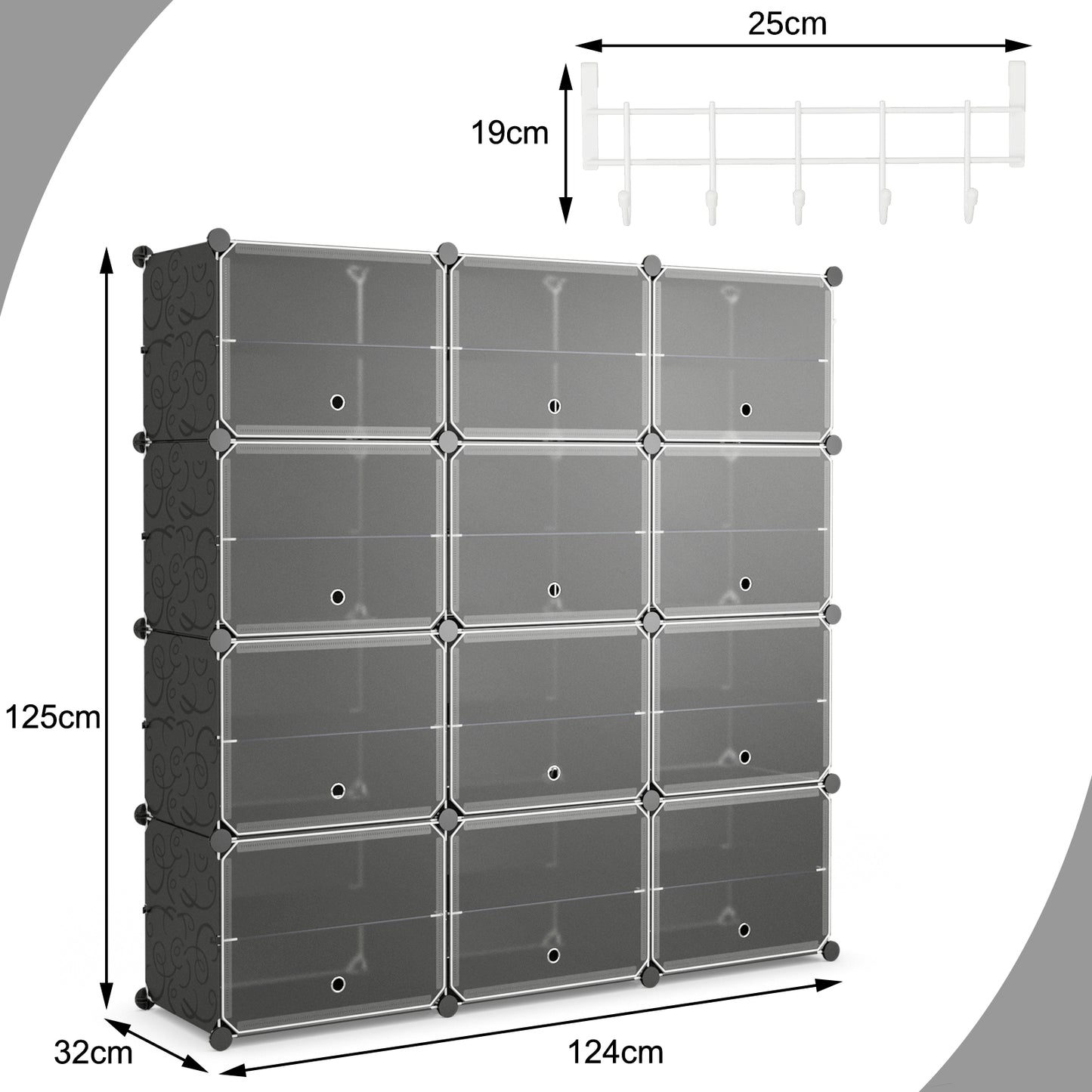 48 Pairs Expandable Modular Shoe Storage Cabinet with Door-Black