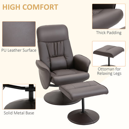 HOMCOM Executive Recliner Chair High Back and Footstool Armchair Lounge Seat Brown