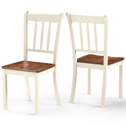 Set of 2 Slatted High Backrest Dining Chairs with Shaped Seat-White