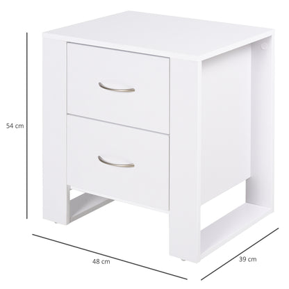 HOMCOM 2 Drawer Modern Boxy Bedside Table w/ Handles Elevated Base Melamine Coating Bedroom Storage Furniture Night Stand Organisation White