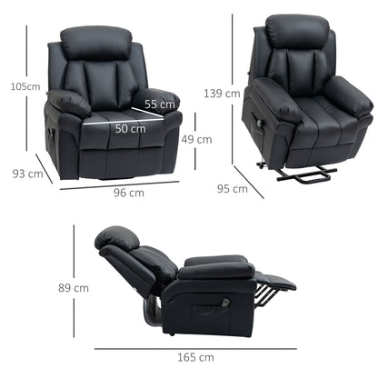 HOMCOM Lift Stand Assistance Chair Recliner Sofa PU Leather  Extra Padded Design Electric Power w/ Remote Black