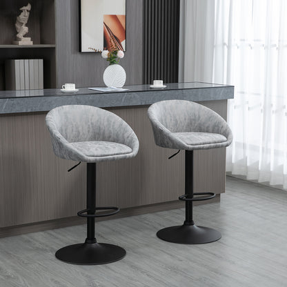 HOMCOM Modern Adjustable Bar Stools Set of 2, Swivel PU Leather Breakfast Barstools with Footrest Armrests Back, for Kitchen Counter Light Grey