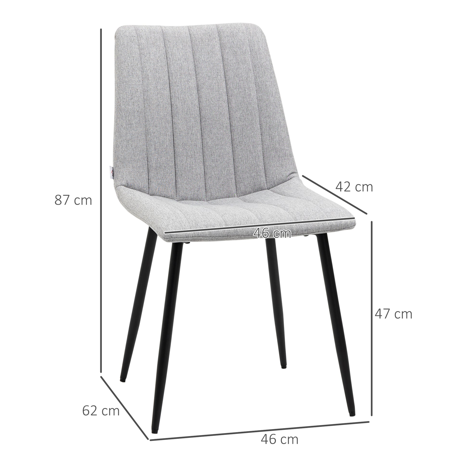 HOMCOM Grey Dining Chairs of 2, Modern Kitchen Chairs with Linen-touch Upholstery and Steel Legs for Living Room, Bedroom, Grey