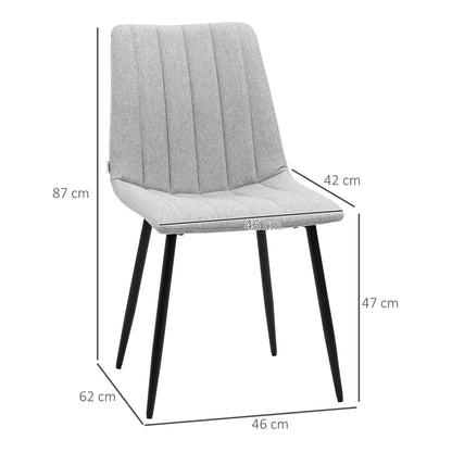 HOMCOM Grey Dining Chairs of 2, Modern Kitchen Chairs with Linen-touch Upholstery and Steel Legs for Living Room, Bedroom, Grey