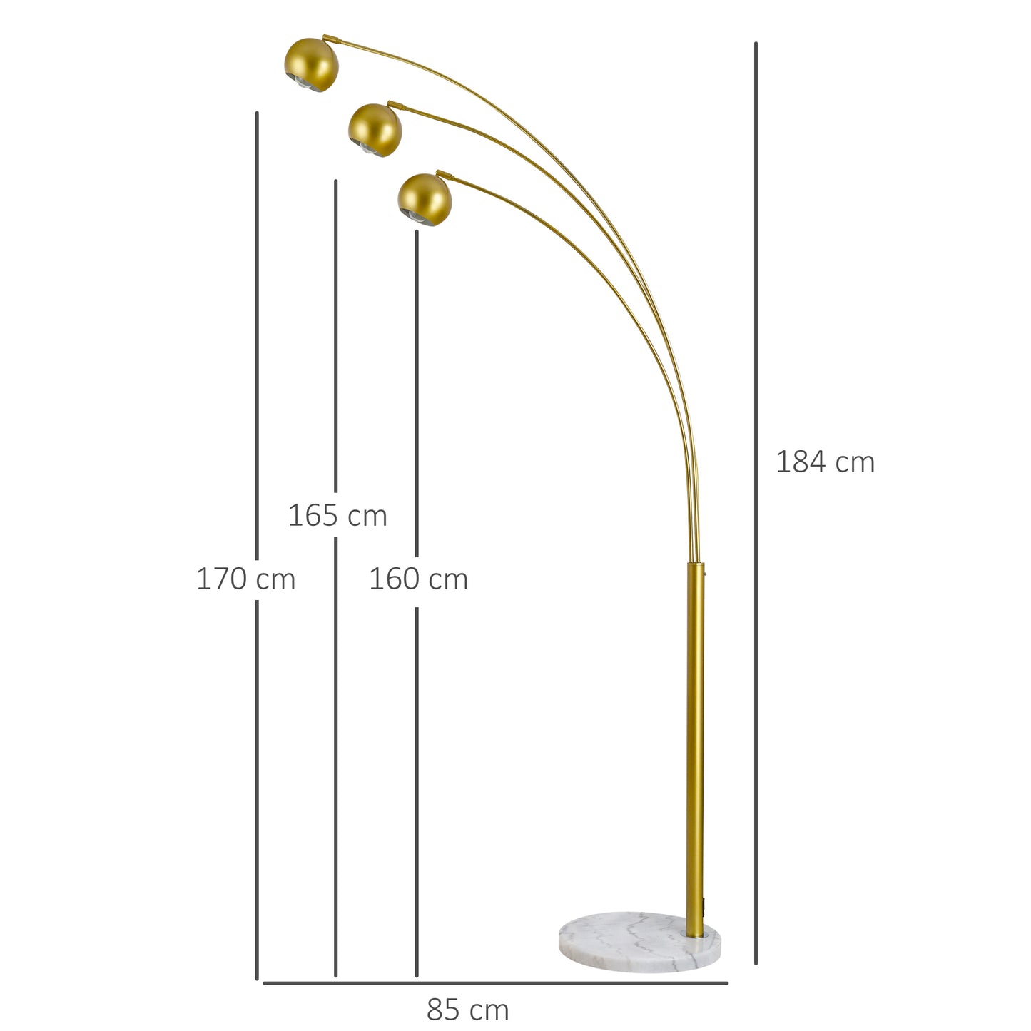 HOMCOM 3-Branch Futuristic Floor Lamp Metal Frame Multi-Light Shade Adjustable Rotating w/ Marble Base, 198cm, Gold