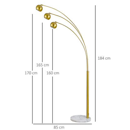 HOMCOM 3-Branch Futuristic Floor Lamp Metal Frame Multi-Light Shade Adjustable Rotating w/ Marble Base, 198cm, Gold