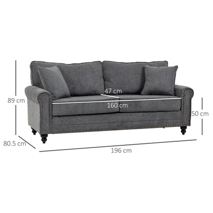 HOMCOM 2 Seater Sofas for Living Room, Fabric Sofa with Nailhead Trim, Loveseat with Cushions and Throw Pillows, Grey