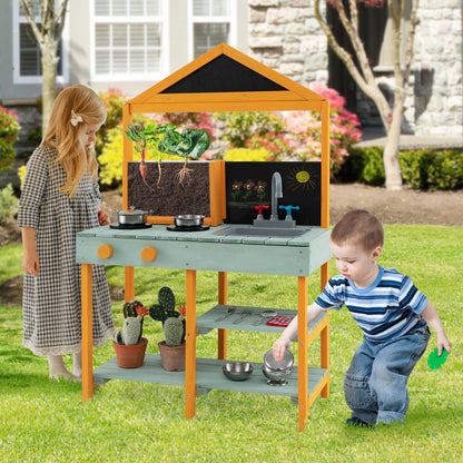 Kids Kitchen Playset with Root Viewer Planter Rotatable Faucet