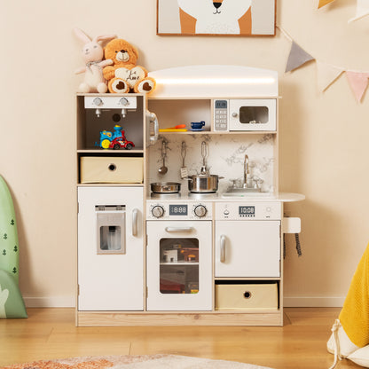 Kids Kitchen Playset with Adjustable LED Lights and Removable Shelves-White