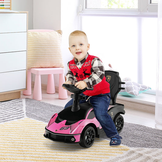 Kids Licensed Lamborghini Ride on Car with Push Handle-Pink