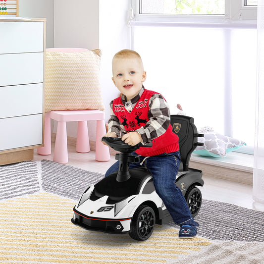 Kids Licensed Lamborghini Ride on Car with Push Handle-White