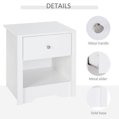 HOMCOM Bedside Table Unit Drawer Shelf Cabinet Nightstand Chest Solid Wood Bedroom Furniture White