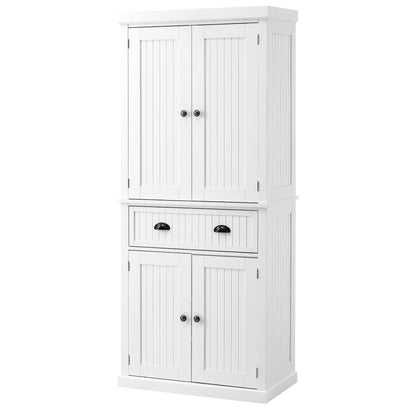 HOMCOM Traditional Kitchen Cupboard  Freestanding Storage Cabinet with Drawer, Doors and Adjustable Shelves, White