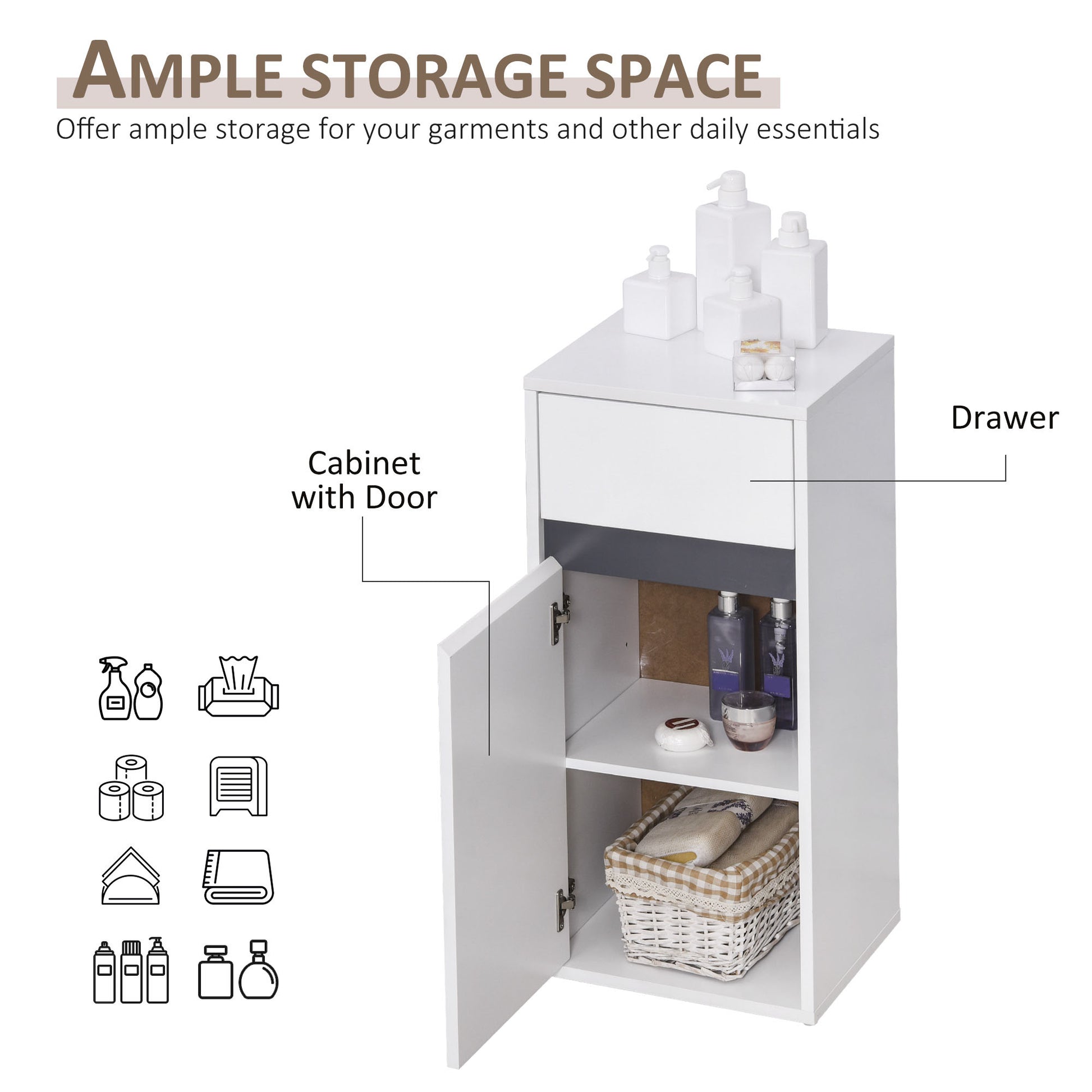 HOMCOM Modern Minimalistic Bathroom Storage Cabinet w/ Drawer Cupboard Adjustable Shelf Door Home Organiser Sleek Beautiful Freestanding Compact White