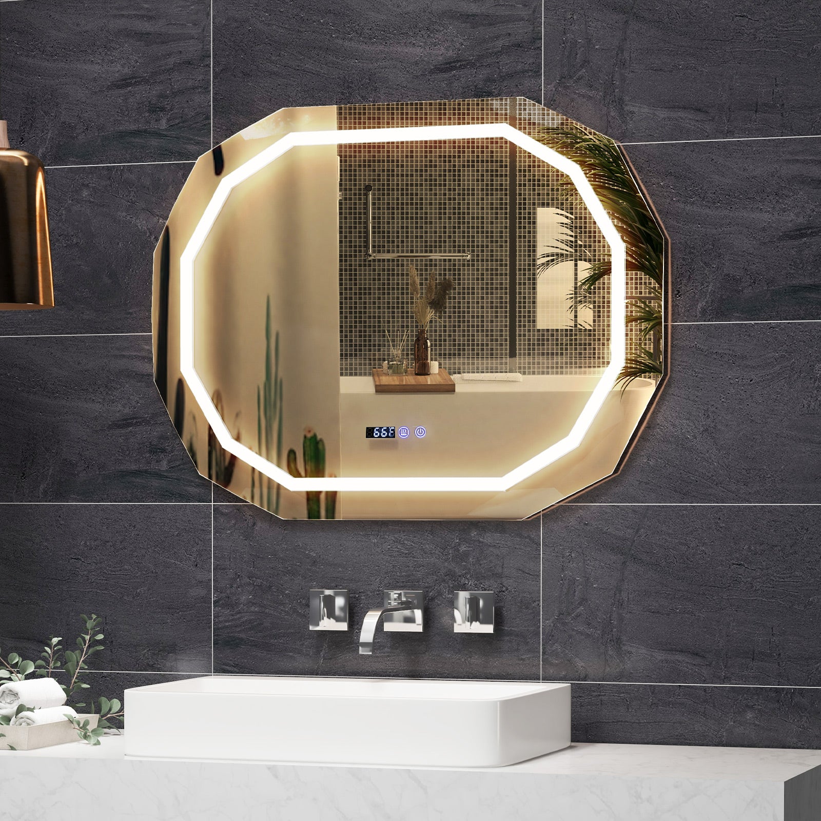 Anti-Fog Mirror LED Bathroom Mirror with 3 Color LED Light