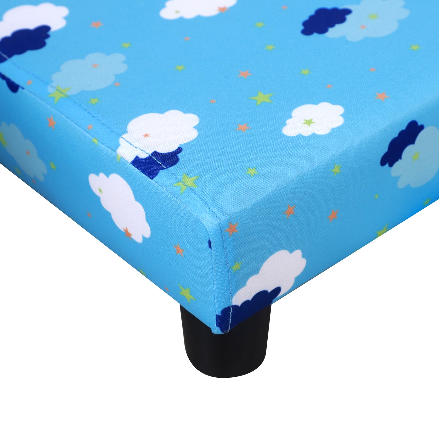 HOMCOM Childrens Sofa Mini Sofa Wood Frame w/ Footrest Anti-Slip Legs High Back Arms Bedroom Playroom Furniture Cute Cloud Star Blue