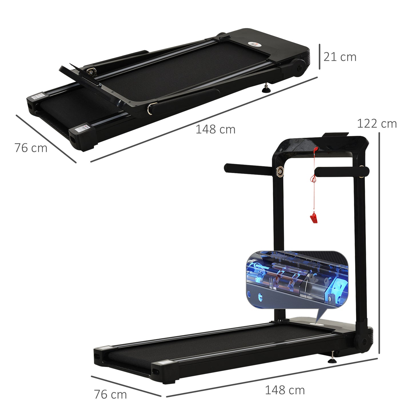 HOMCOM 600W Foldable Steel Motorised Treadmill Black