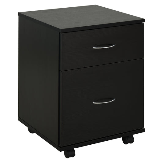 HOMCOM File Cabinet Cupboard Storage with Two Drawers, Table Storage Box with Wheels, Cabinet Bedside Table Storage Box, Black