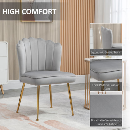 HOMCOM Shell Luxe Velvet Accent Chair, Modern Living Room Chair with Gold Metal Legs for Living Room, Bedroom, Home Office, Set of 2, Grey