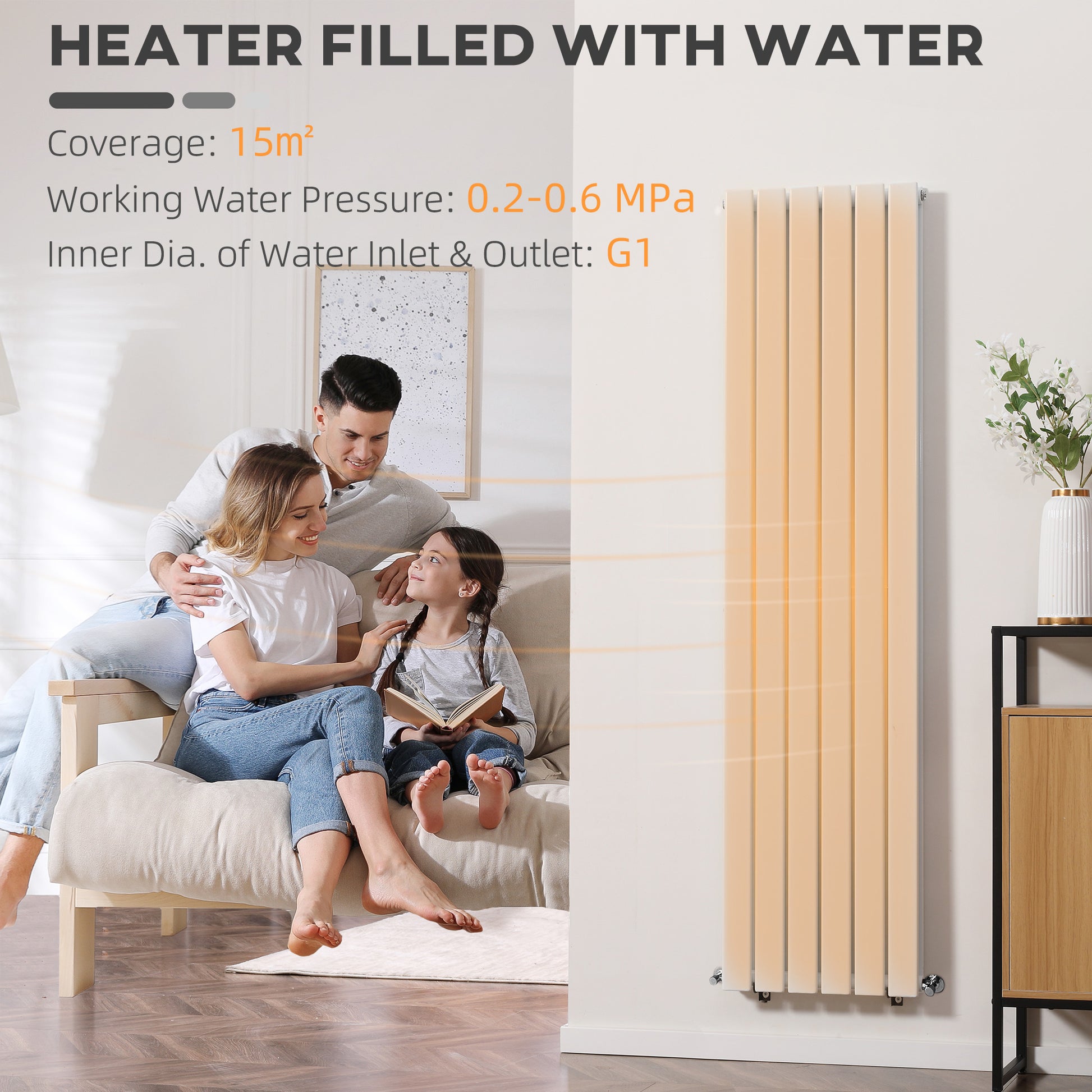 HOMCOM Wall-mounted Heater Water-filled Heat , Centralised Space Heater, Horizontal Designer Radiators, for Bedroom Home Office, White