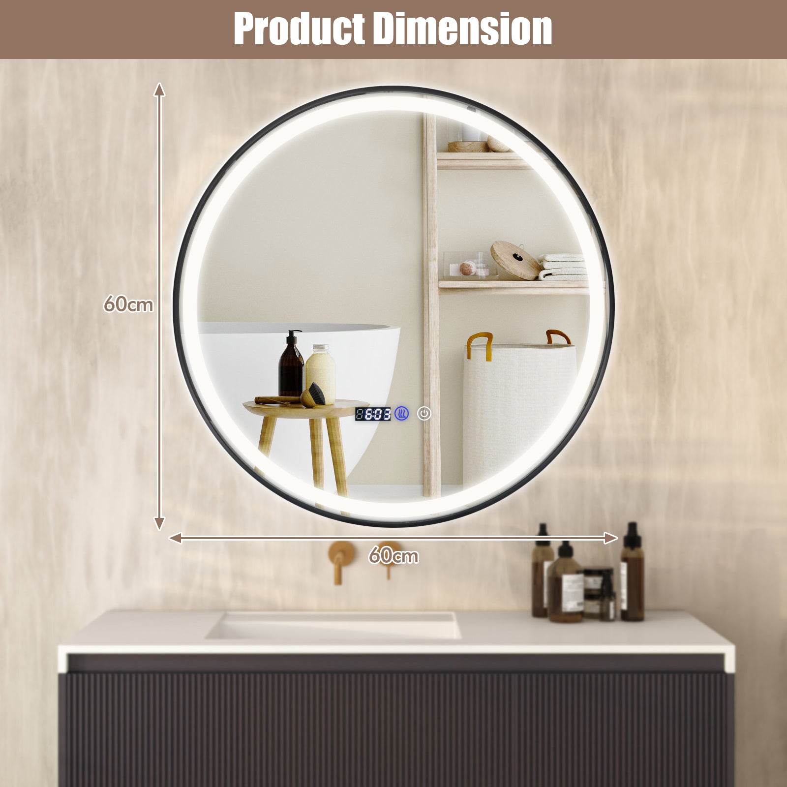 Lighted Bathroom Mirror with 3 Color LED Light Memory Function