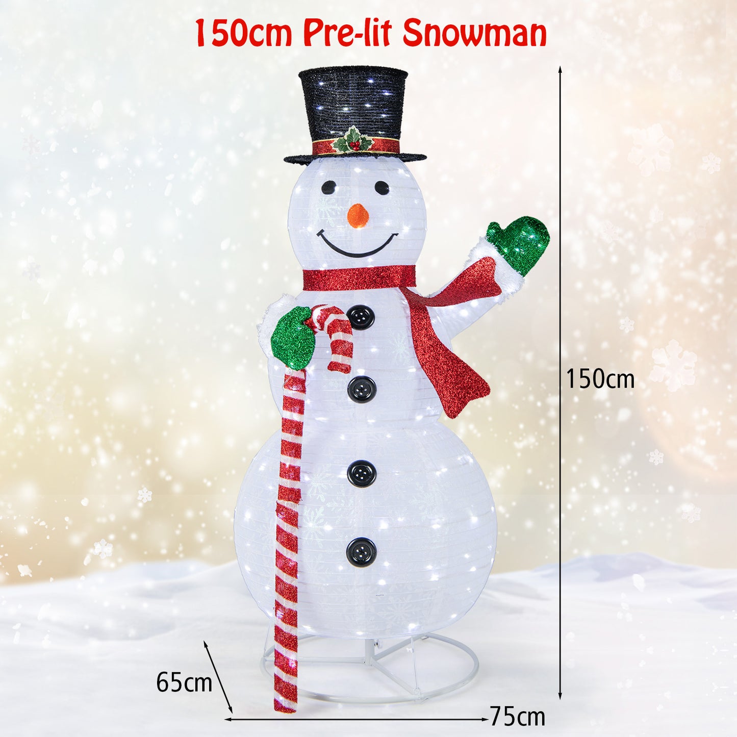 150 cm Lighted Pop-up Snowman with 180 LED Lights