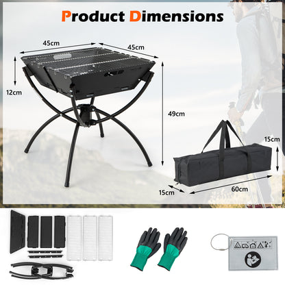 Camping Fire Pit Cooking Grills with Carrying Bag and Gloves-Coffee