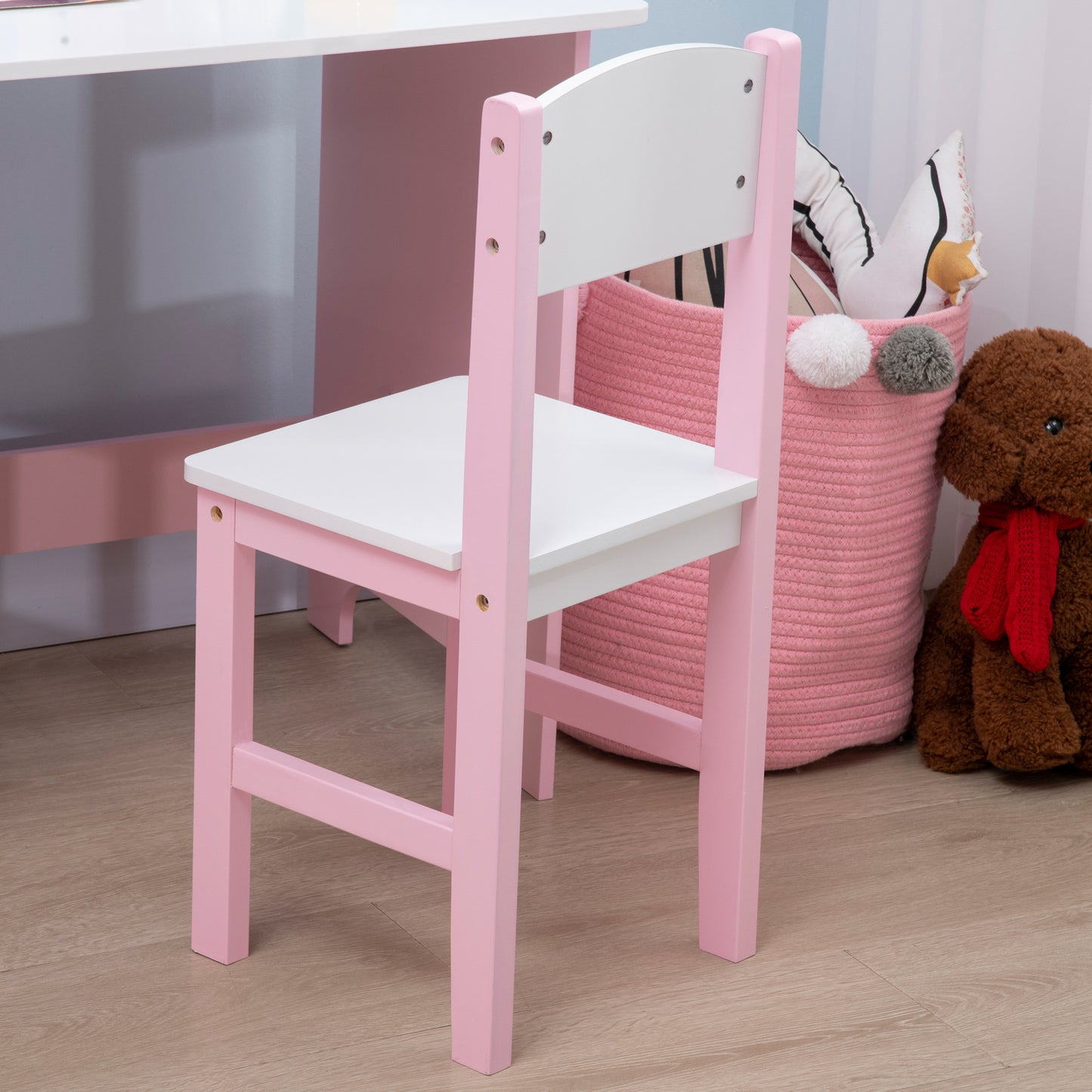 HOMCOM Kids Table and Chair Set Two-Piece Table and Chair Set Multi Use Toddler Furniture w/ Whiteboard - Pink