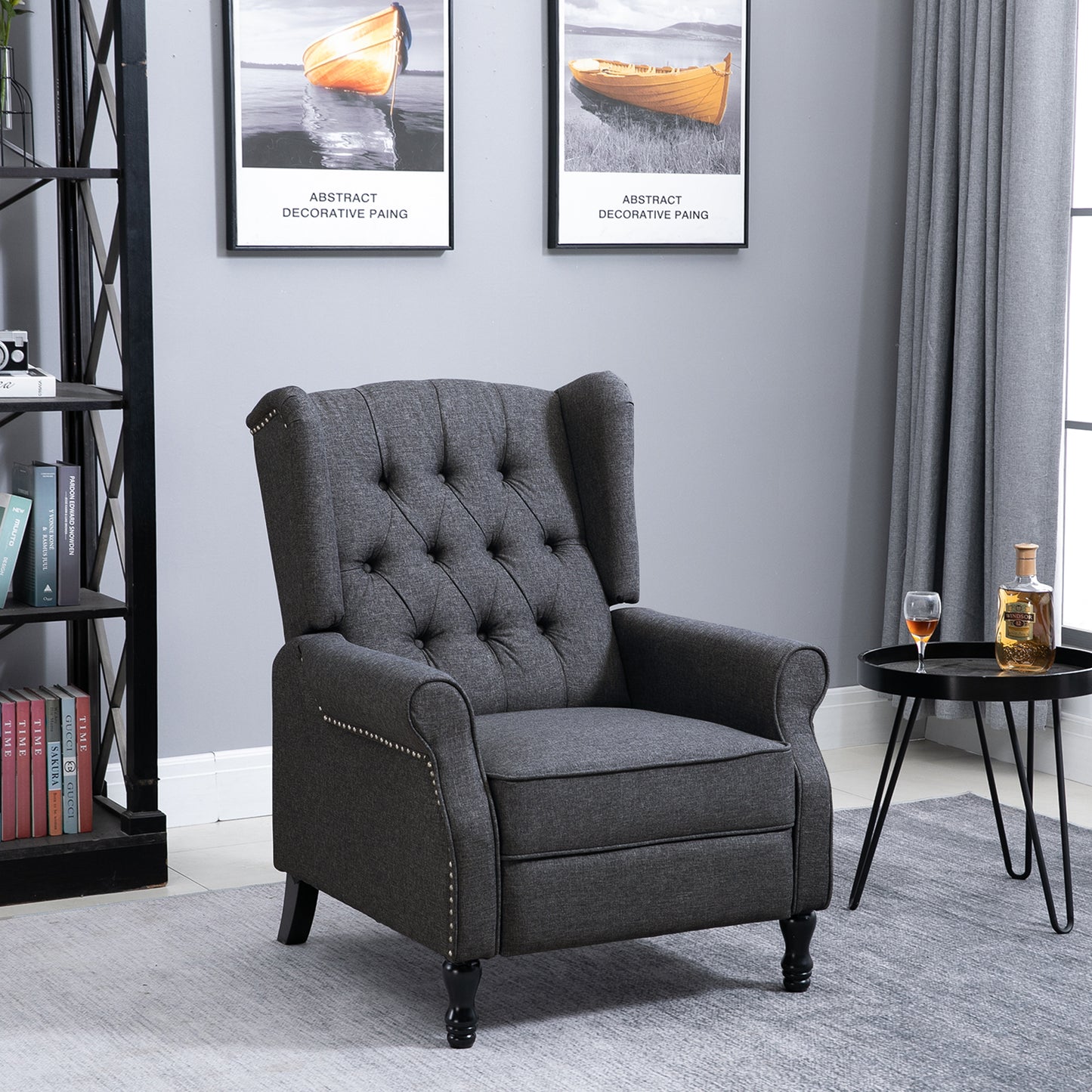 HOMCOM Recliner Sofa Armchair with Footrest Vintage Design Dark Grey