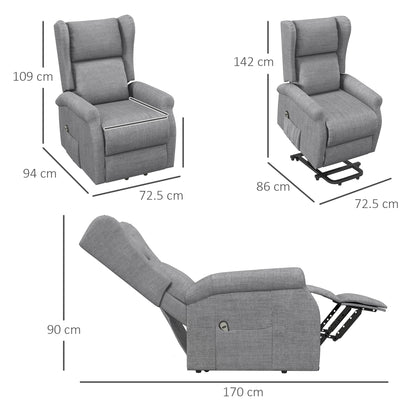 HOMCOM Power Lift Chair for the Elderly with Remote Control, Fabric Electric Recliner Chair for Living Room, Grey