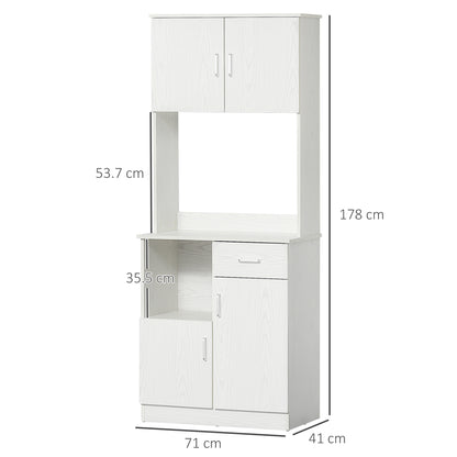 HOMCOM Modern Freestanding Kitchen Cupboard Storage Cabinet Organiser with Microwave Counter, 2 Cabinets, & Adjustable Shelves, White