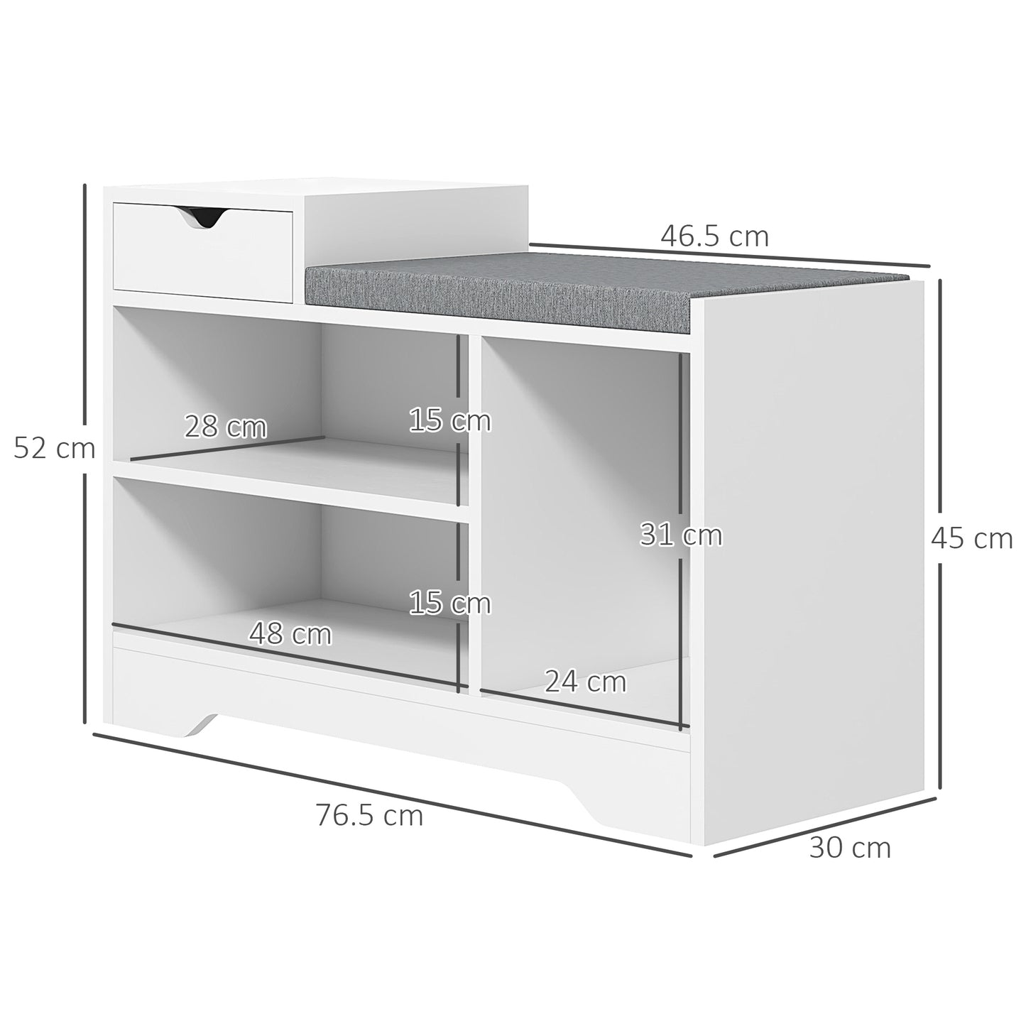 HOMCOM Shoe Storage with Seat, Upholstered Entryway Bench, Shoe Bench with Drawer and 3 Open Shelves for Hallway