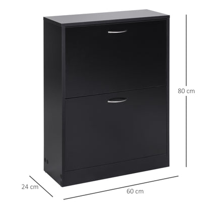 HOMCOM Shoe Cabinet Storage Cupboard 2-Tier Wood Tipping Bucket Modern Hall Organizer with Drawer Adjustable Shelf Large-Capacity Black