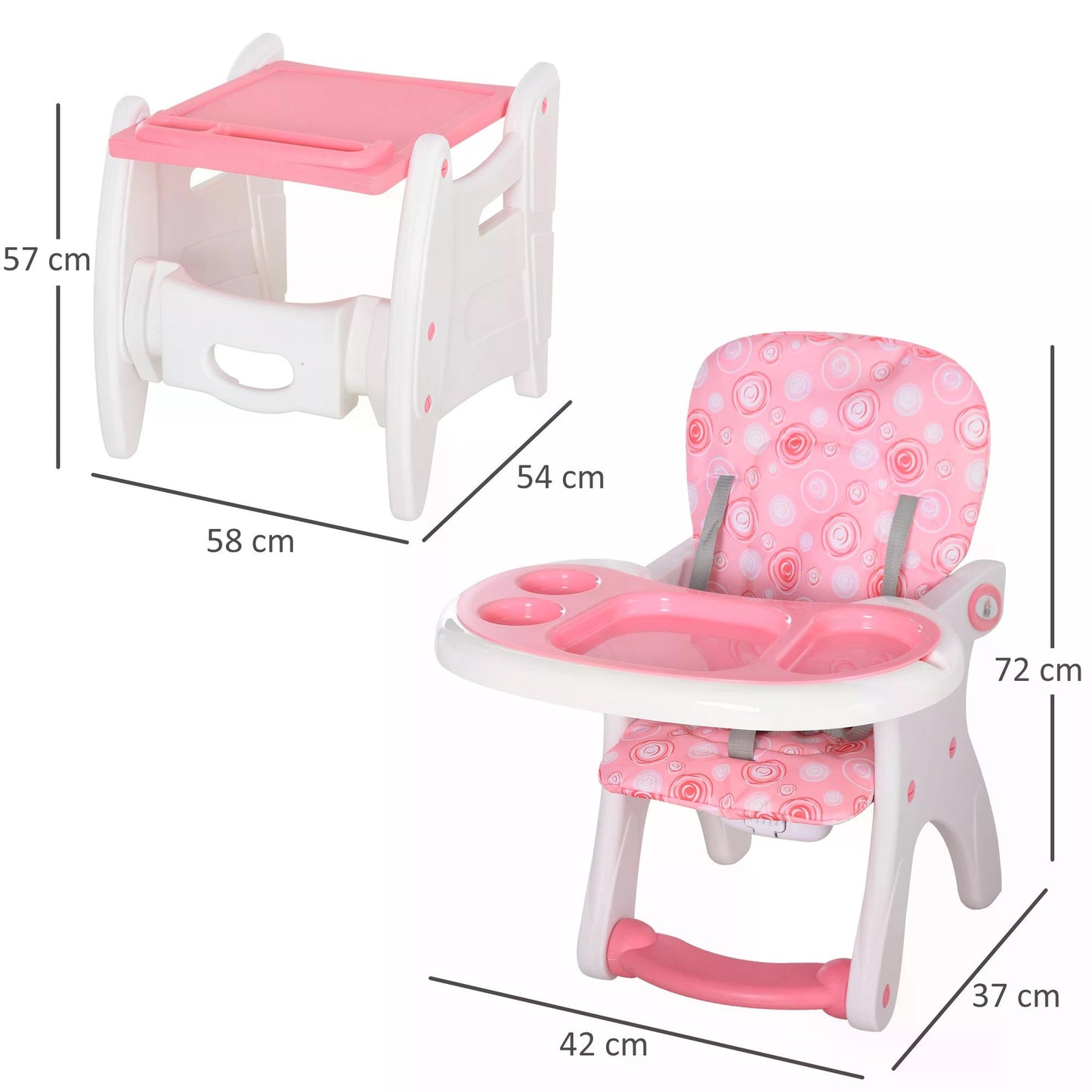 HOMCOM HDPE 3-in-1 Baby Booster High Chair Pink