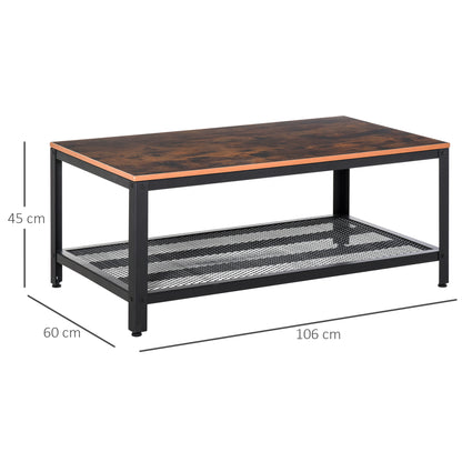 HOMCOM Coffee Table Industrial Site table Living Room Storage Shelf Metal Frame Two-tone Modern Organiser