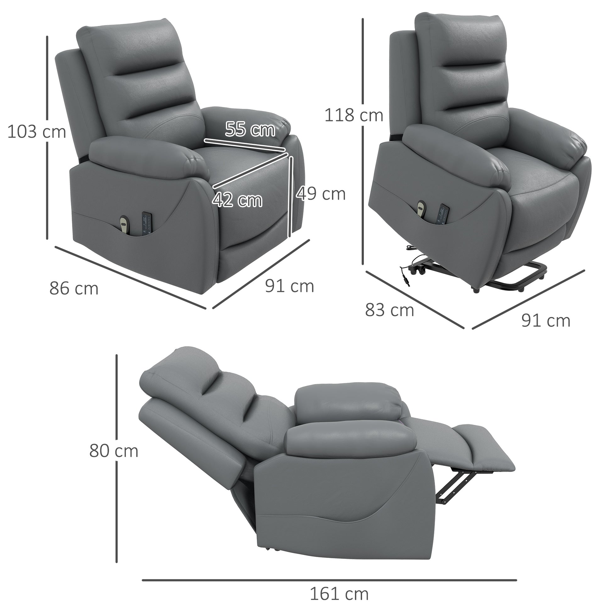 HOMCOM Electric Riser and Recliner Chairs for Elderly, PU Leather Power Lift Recliner Armchair with Vibration Massage, Side Pockets