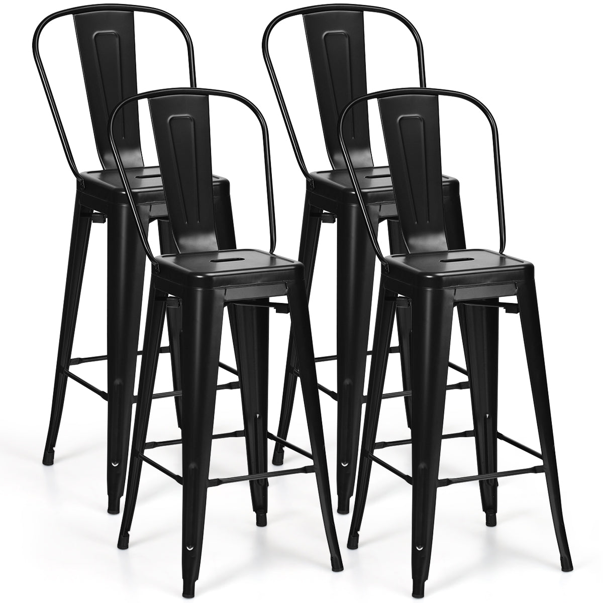 Metal Bar Stools with Removable Back, Rubber Feet for Kitchen, Bar, Restaurant-Black