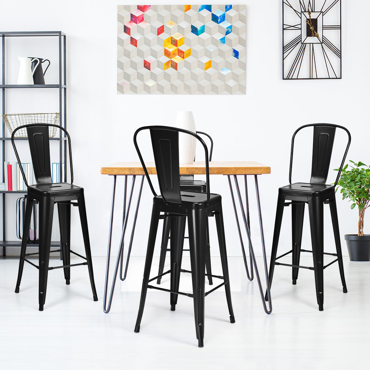 Metal Bar Stools with Removable Back, Rubber Feet for Kitchen, Bar, Restaurant-Black