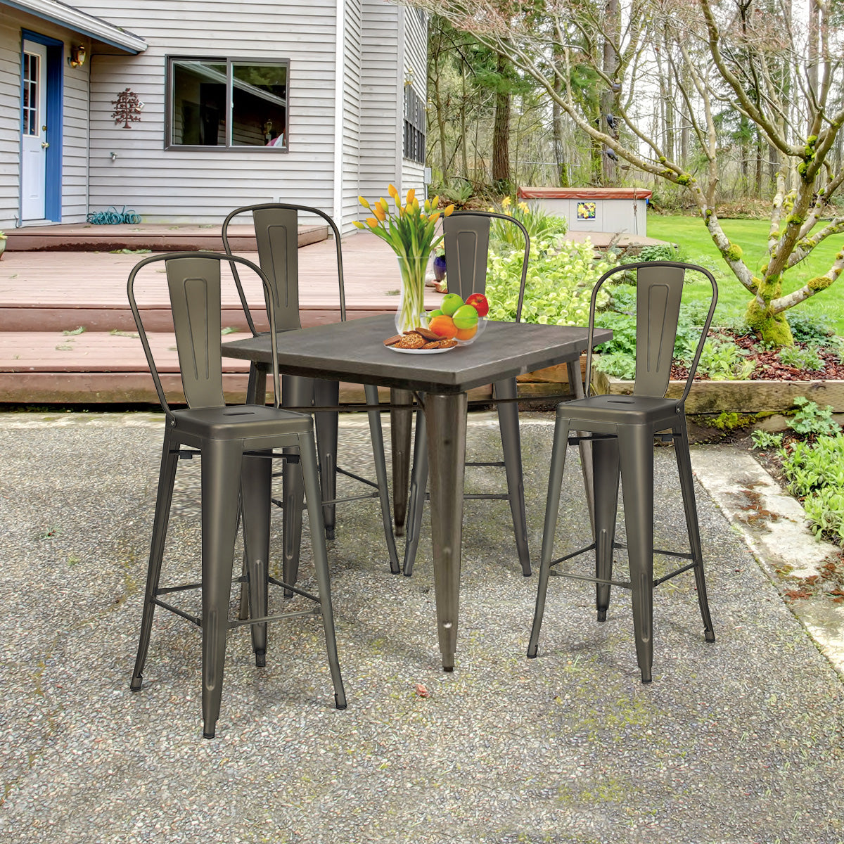 Metal Bar Stools with Removable Back, Rubber Feet for Kitchen, Bar, Restaurant-Gun