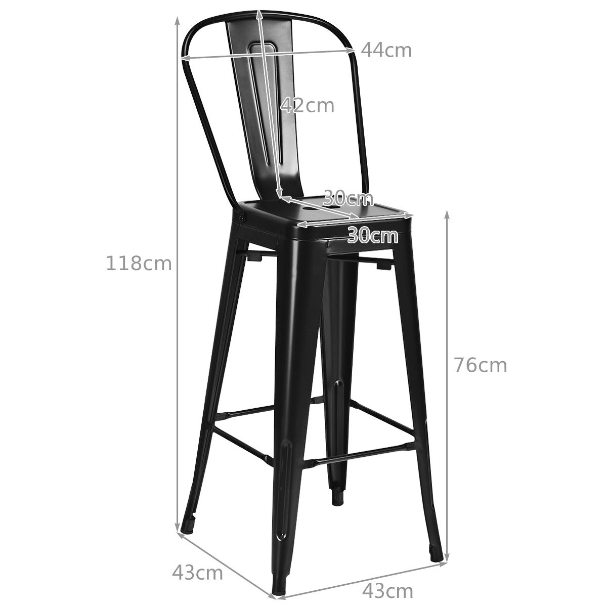 Metal Bar Stools with Removable Back, Rubber Feet for Kitchen, Bar, Restaurant-Black