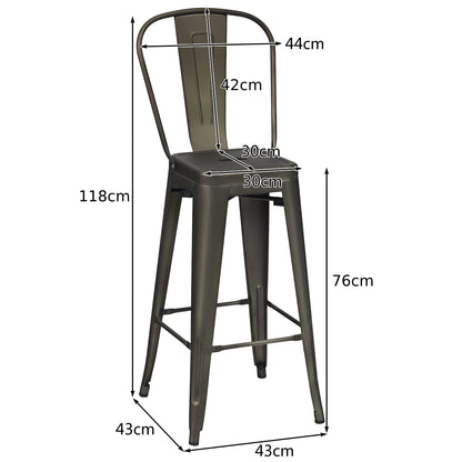 Metal Bar Stools with Removable Back, Rubber Feet for Kitchen, Bar, Restaurant-Gun