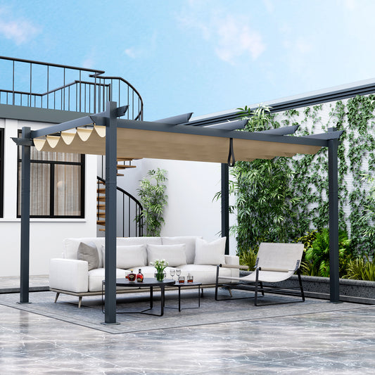 3 x 4 M Outdoor Retractable Pergola with Sun Shade Canopy-Beige