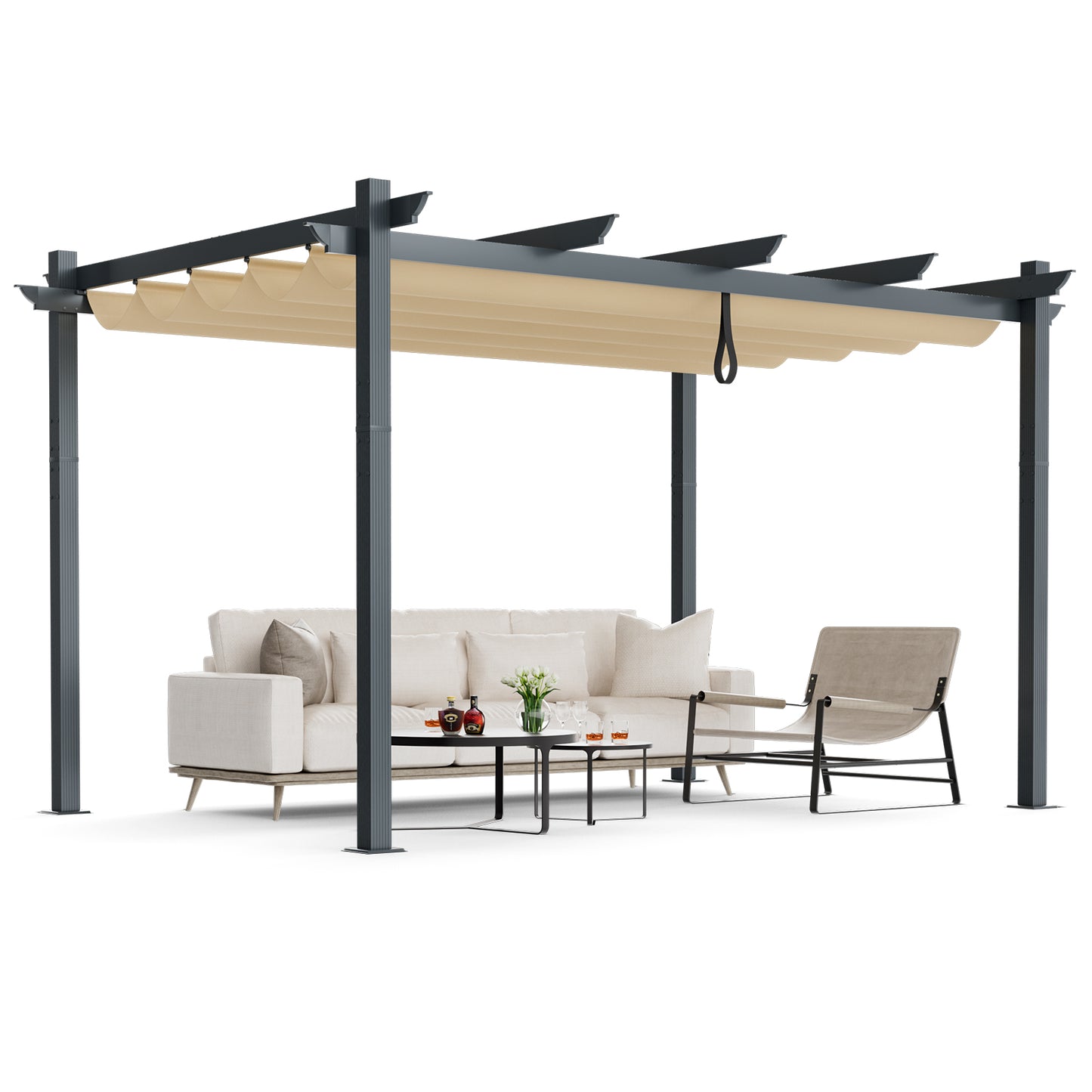 3 x 4 M Outdoor Retractable Pergola with Sun Shade Canopy-Beige