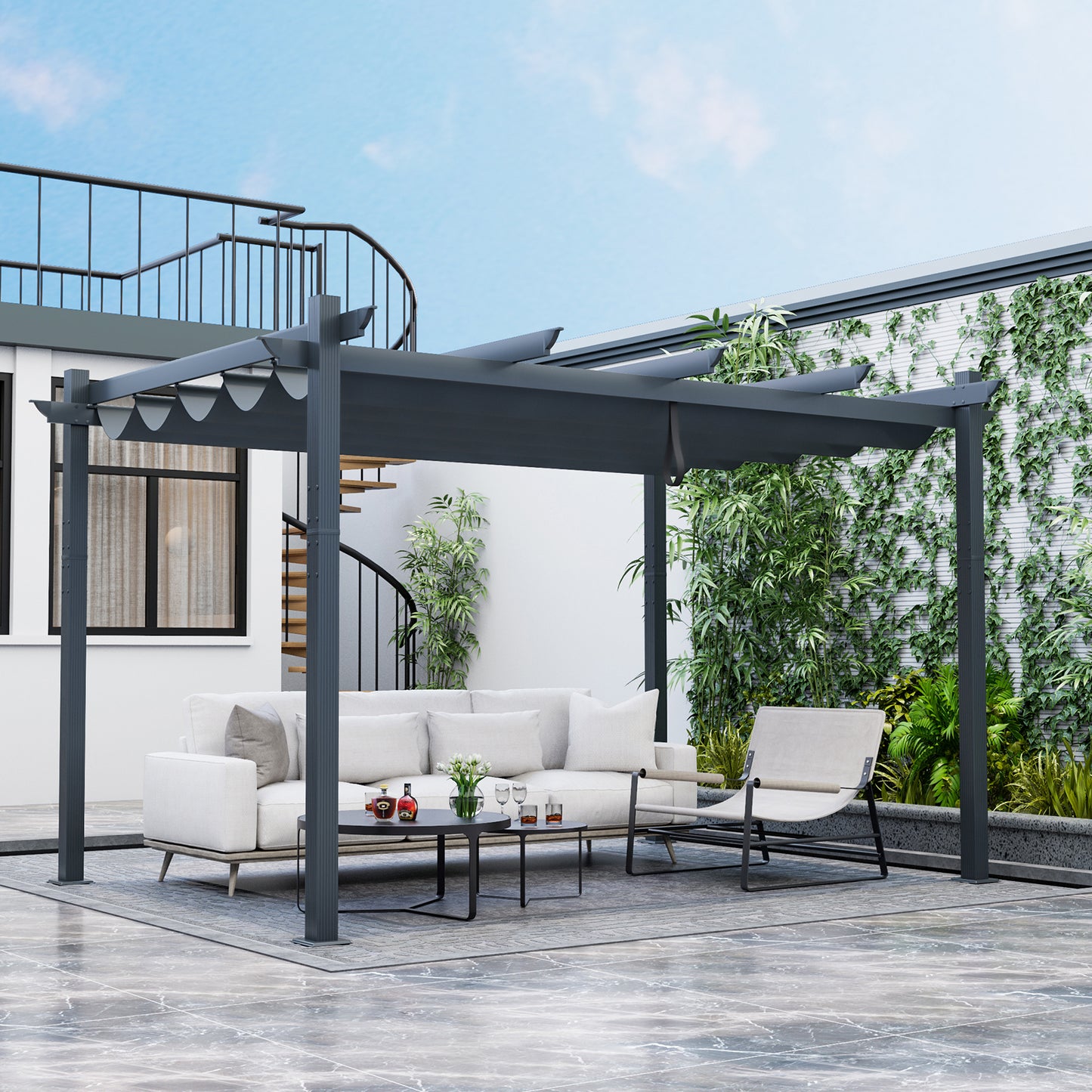 3 x 4 M Outdoor Retractable Pergola with Sun Shade Canopy-Grey