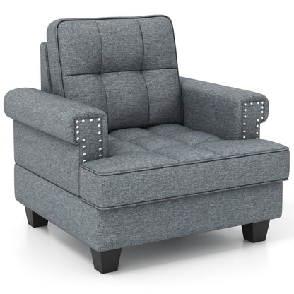 Mid-century Modern Accent Armchair Tufted Linen Club Chair with Extra Pillow-Gray