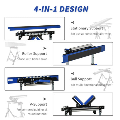 HOMCOM Multi-Function 4 in 1 Workbench Work Table, Ball Support Stand and Roller Trestle, Height Adjustable, Steel Frame