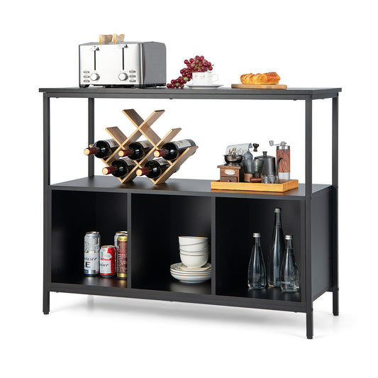 Modern Buffet Sideboard with Steel Frame, Open Shelf and 3 Compartments-Black