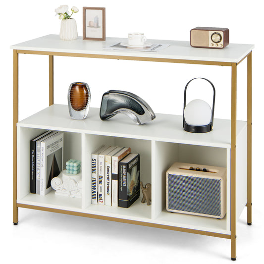 Modern Buffet Sideboard with Steel Frame, Open Shelf and 3 Compartments-White